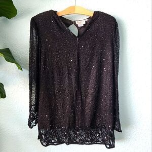 TAN CHHO SILK vintage embellish beads and sequins tunic style blouse